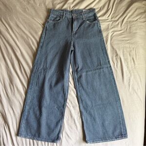 GAP Blue & White Pinstripe Wide-Leg Jeans